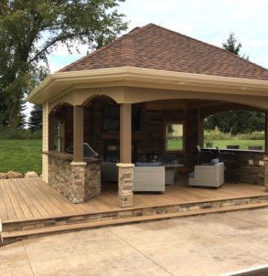 outdoor kitchen brick and deck
